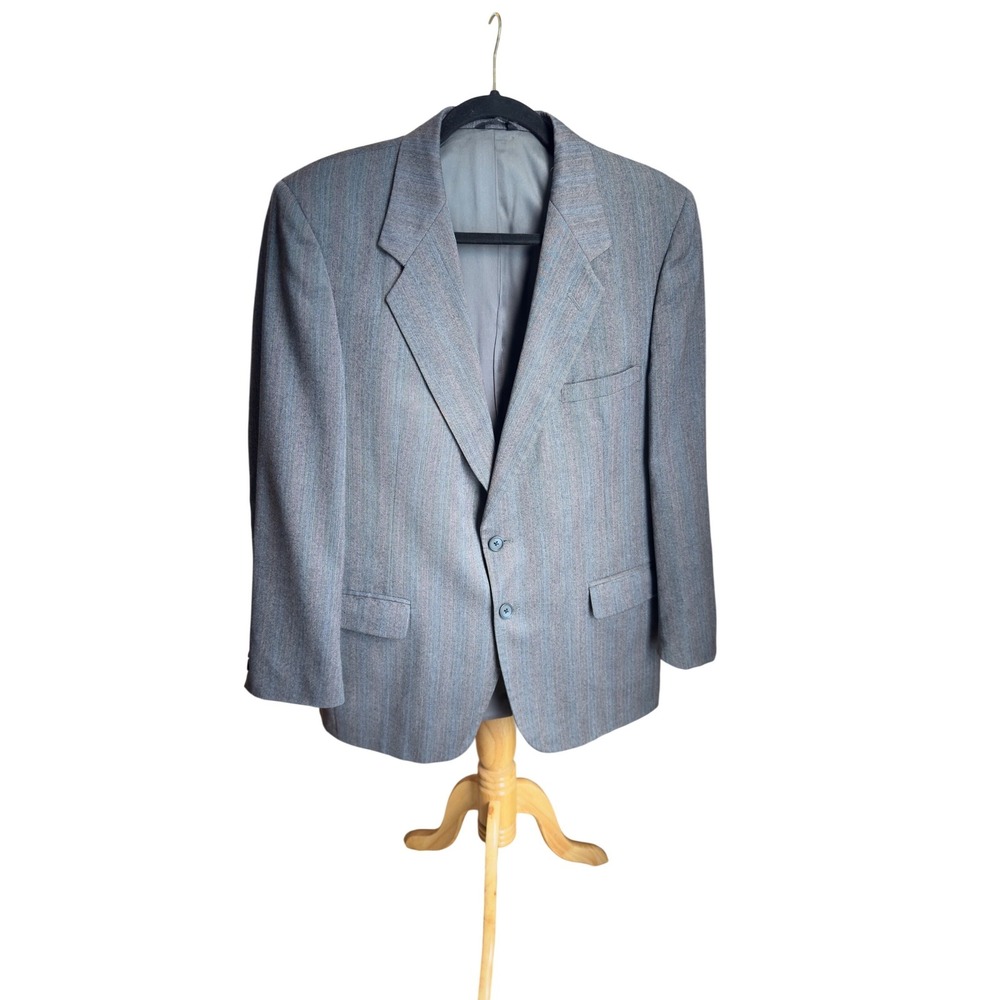 Givenchy Monsieur Paris New York Mens Blue‎ Herringbone Wool Blazer Jacket 42R